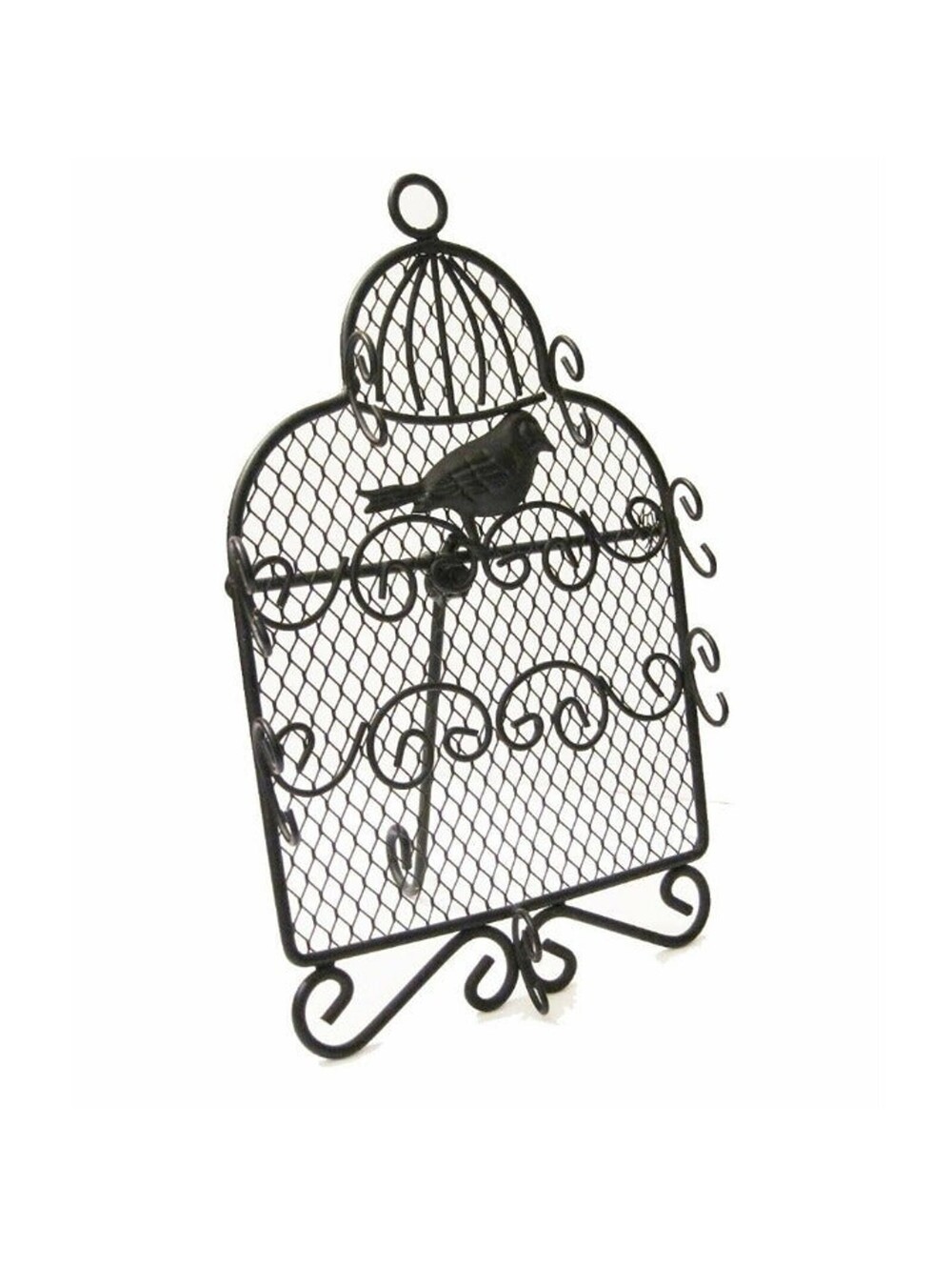 Birdcage Jewelry Holder Organizer 10" Black Metal Boston Warehouse NEW WITH TAGS